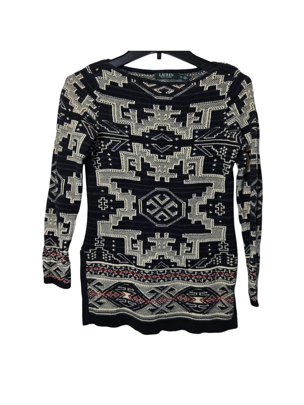 Lauren Ralph Lauren Women's Southwestern Aztec Cotton Sweater tunic length XS